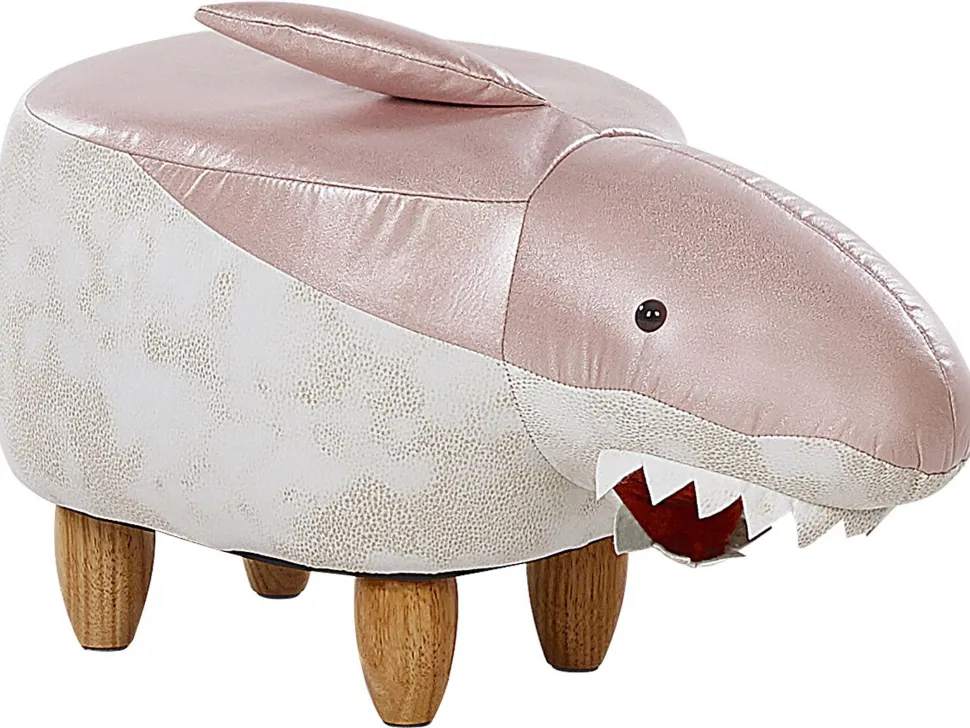 Hocker Kunstleder / Gummibaumholz Rosa-Weis Shark