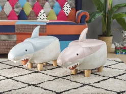 Hocker Kunstleder / Gummibaumholz Rosa-Weis Shark