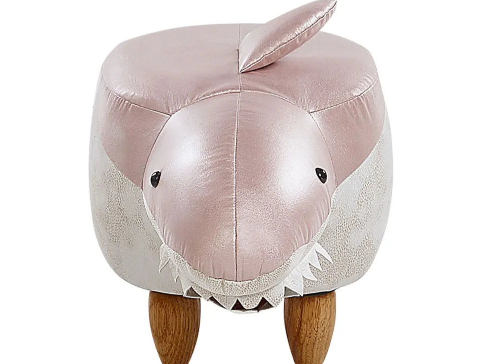 Hocker Kunstleder / Gummibaumholz Rosa-Weis Shark