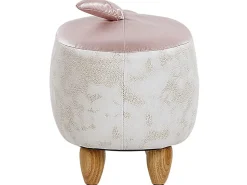 Hocker Kunstleder / Gummibaumholz Rosa-Weis Shark