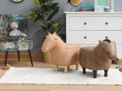 Hocker Lederoptik Hellbraun Pferdeform Horse
