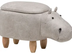 Hocker Lederoptik Mit Stauraum Hellgrau Hippo