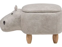 Hocker Lederoptik Mit Stauraum Hellgrau Hippo