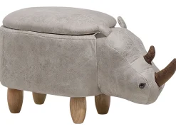 Hocker Lederoptik Mit Stauraum Hellgrau Rhino