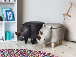 Hocker Lederoptik Mit Stauraum Hellgrau Rhino