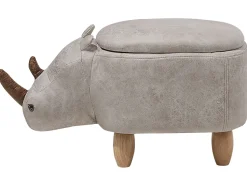 Hocker Lederoptik Mit Stauraum Hellgrau Rhino
