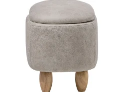 Hocker Lederoptik Mit Stauraum Hellgrau Rhino