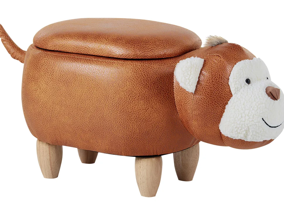 Hocker Lederoptik Mit Stauraum Braun Monkey