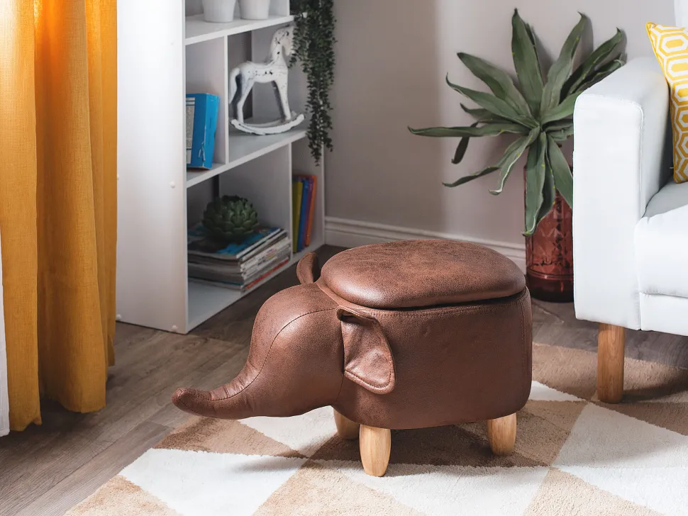 Hocker Lederoptik Mit Stauraum Dunkelbraun Elephant