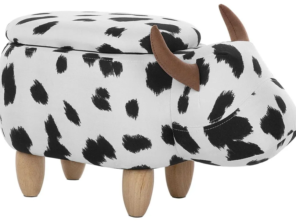 Hocker Polsterbezug Mit Stauraum Schwarz-Weis Cow