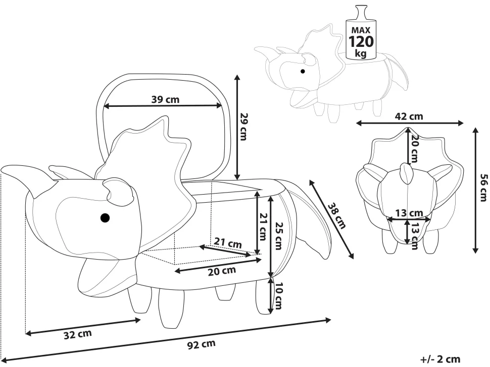 Hocker Polsterbezug Mit Stauraum Hellgrau Triceratops