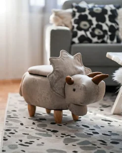 Hocker Polsterbezug Mit Stauraum Hellgrau Triceratops