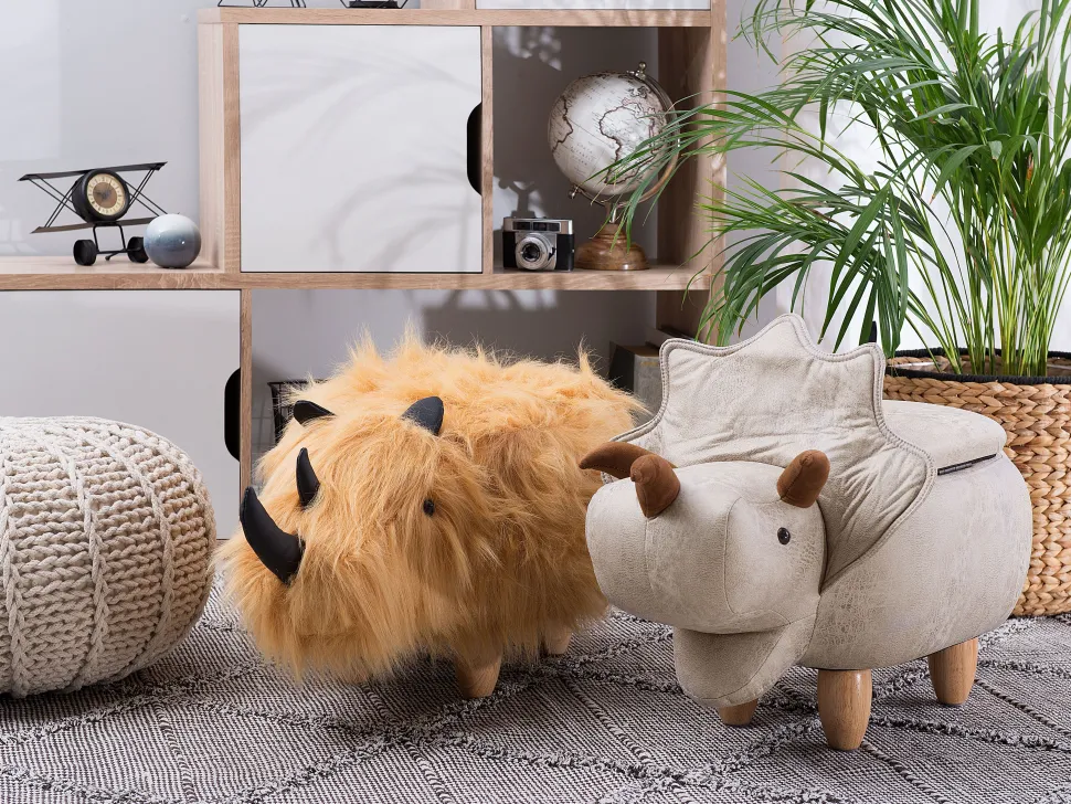Hocker Polsterbezug Mit Stauraum Hellgrau Triceratops