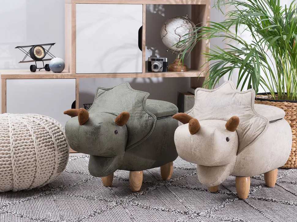 Hocker Polsterbezug Mit Stauraum Hellgrau Triceratops