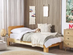 Holzbett Hellbraun Lattenrost 90 X 200 Cm Royan