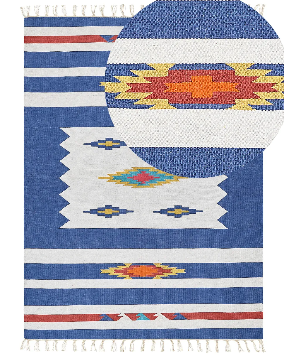 Kelim Teppich Baumwolle Mehrfarbig 140 X 200 Cm Geometrisches Muster Kurzflor Varser