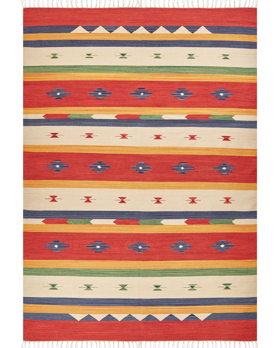 Kelim Teppich Baumwolle Mehrfarbig 200 X 300 Cm Geometrisches Muster Kurzflor Alapars