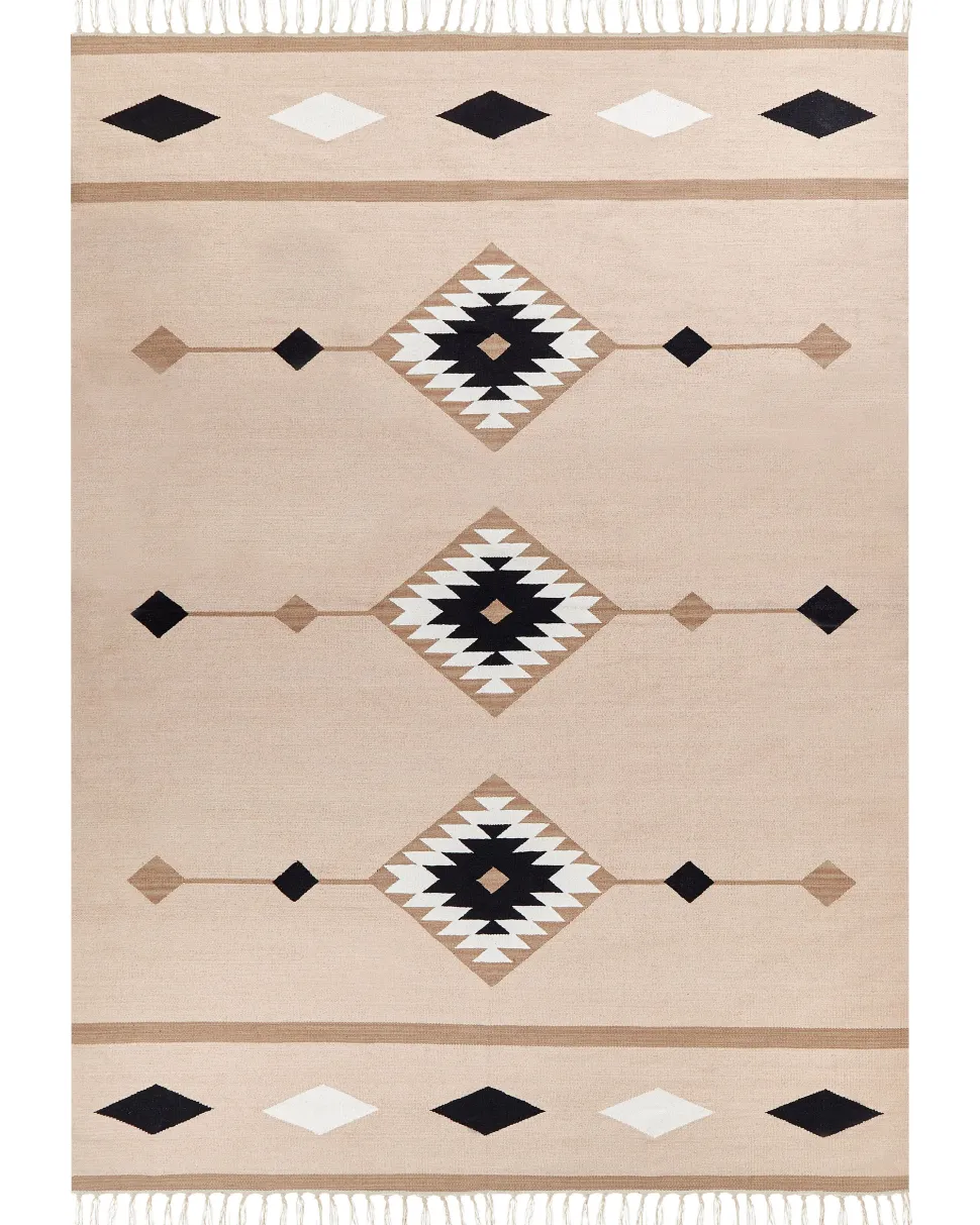 Kelim Teppich Baumwolle Mehrfarbig 200 X 300 Cm Geometrisches Muster Kurzflor Berdik