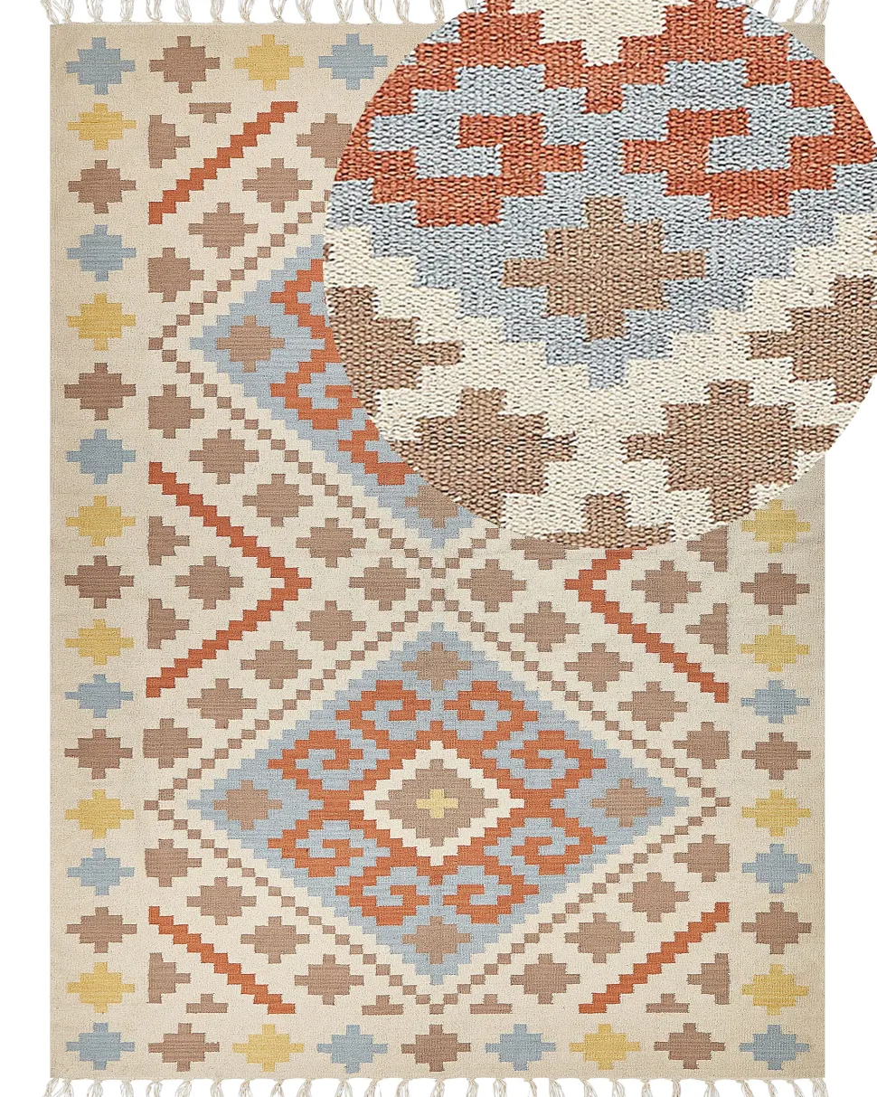 Kelim Teppich Baumwolle Mehrfarbig 160 X 230 Cm Geometrisches Muster Kurzflor Atan