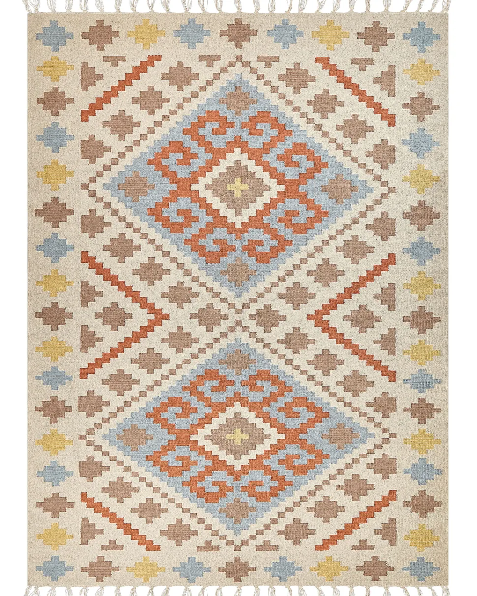 Kelim Teppich Baumwolle Mehrfarbig 160 X 230 Cm Geometrisches Muster Kurzflor Atan