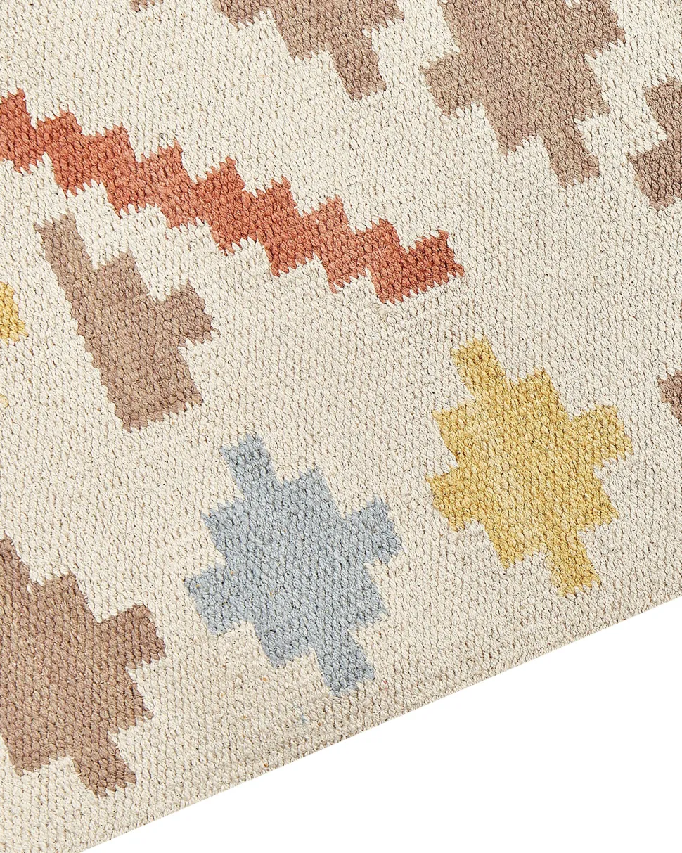 Kelim Teppich Baumwolle Mehrfarbig 160 X 230 Cm Geometrisches Muster Kurzflor Atan