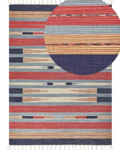 Kelim Teppich Baumwolle Mehrfarbig 140 X 200 Cm Geometrisches Muster Kurzflor Gandzak