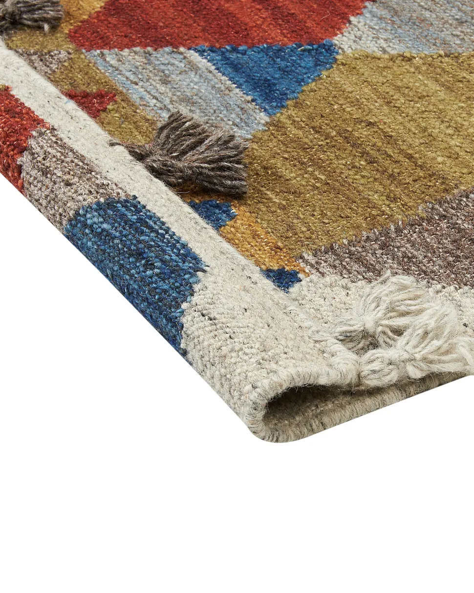 Kelim Teppich Wolle Mehrfarbig 160 X 230 Cm Patchwork Kurzflor Arzakan