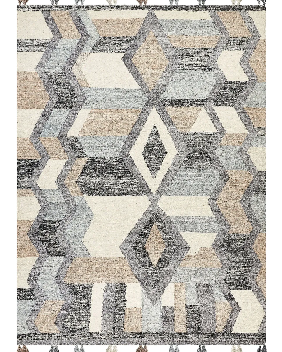Kelim Teppich Wolle Mehrfarbig 160 X 230 Cm Geometrisches Muster Kurzflor Aygezard