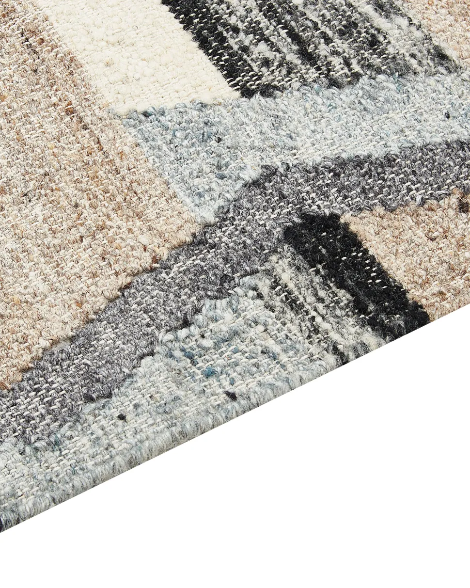 Kelim Teppich Wolle Mehrfarbig 160 X 230 Cm Geometrisches Muster Kurzflor Aygezard