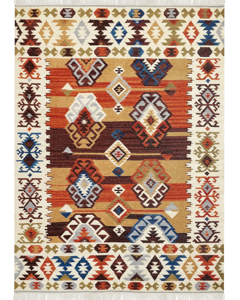 Kelim Teppich Wolle Mehrfarbig 160 X 230 Cm Geometrisches Muster Kurzflor Vosketap