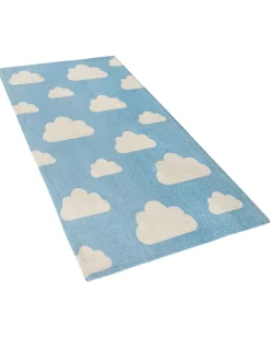 Kinderteppich Baumwolle Blau 60 X 90 Cm Wolkenmotiv Gwalijar