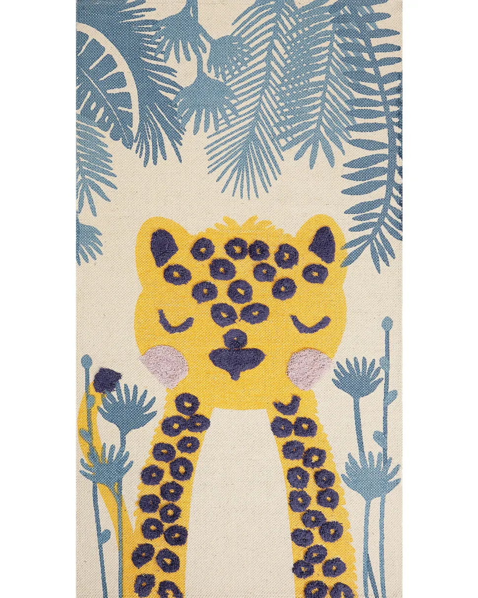 Kinderteppich Baumwolle Mehrfarbig 80 X 150 Cm Leopardenmuster Kurzflor Luas