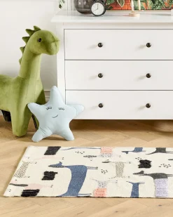 Kinderteppich Baumwolle Mehrfarbig 80 X 150 Cm Hund-Motiv Kurzflor Temiaj