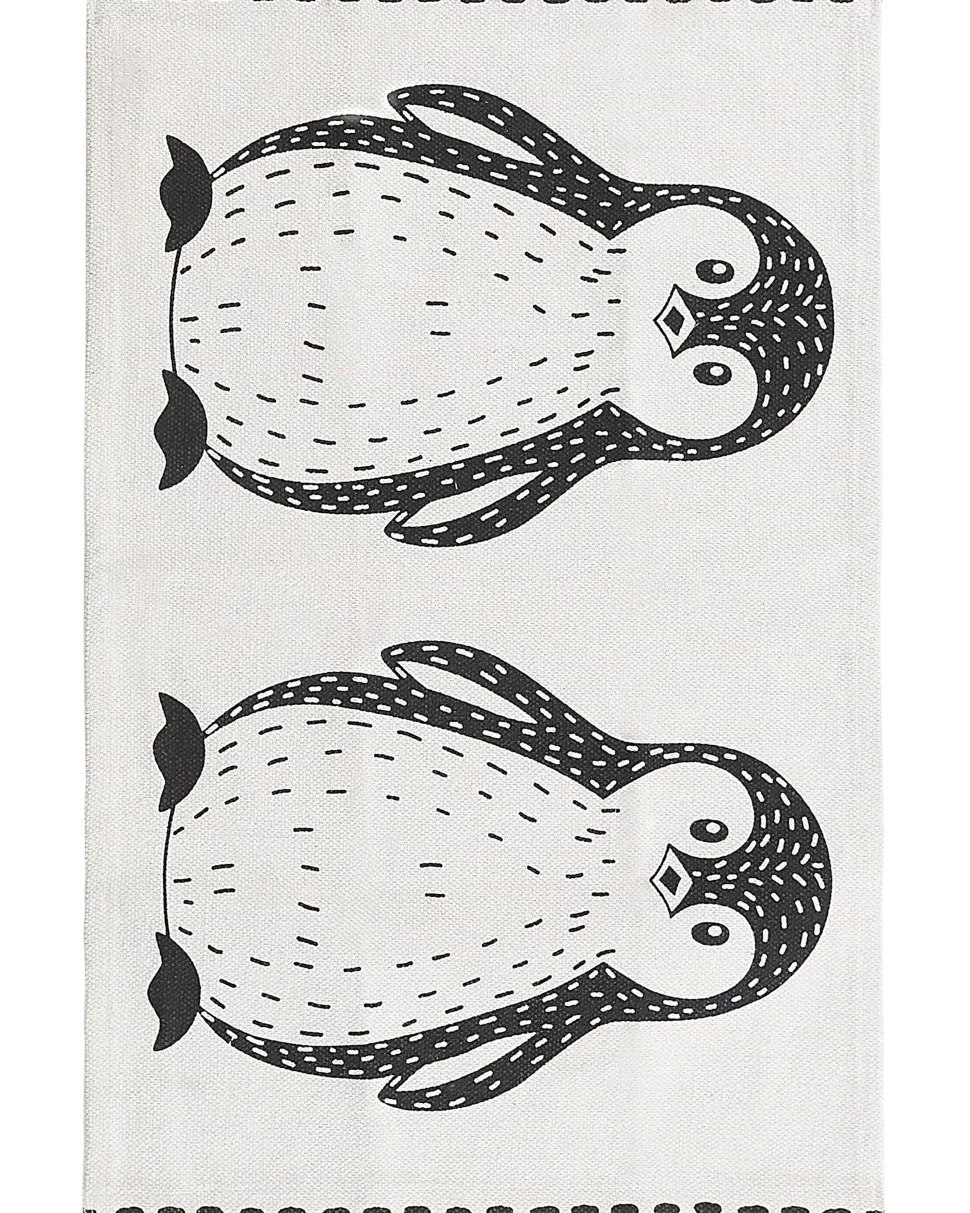 Kinderteppich Baumwolle Weis / Schwarz 60 X 90 Cm Pinguin-Muster Hajdarabad