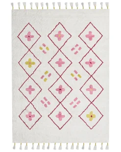 Kinderteppich Baumwolle Weis / Rosa 160 X 230 Cm Geometrisches Muster Kurzflor Cavus