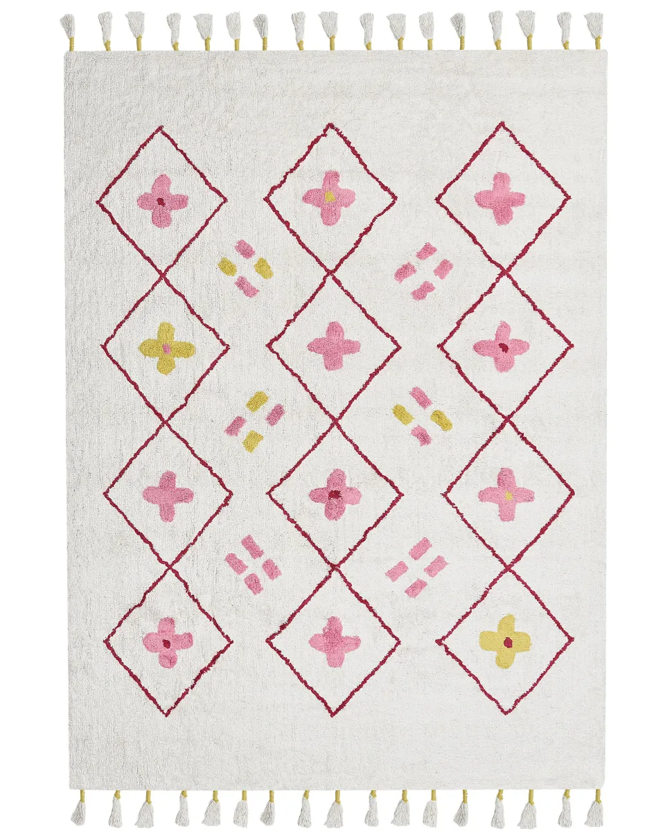 Kinderteppich Baumwolle Weis / Rosa 160 X 230 Cm Geometrisches Muster Kurzflor Cavus