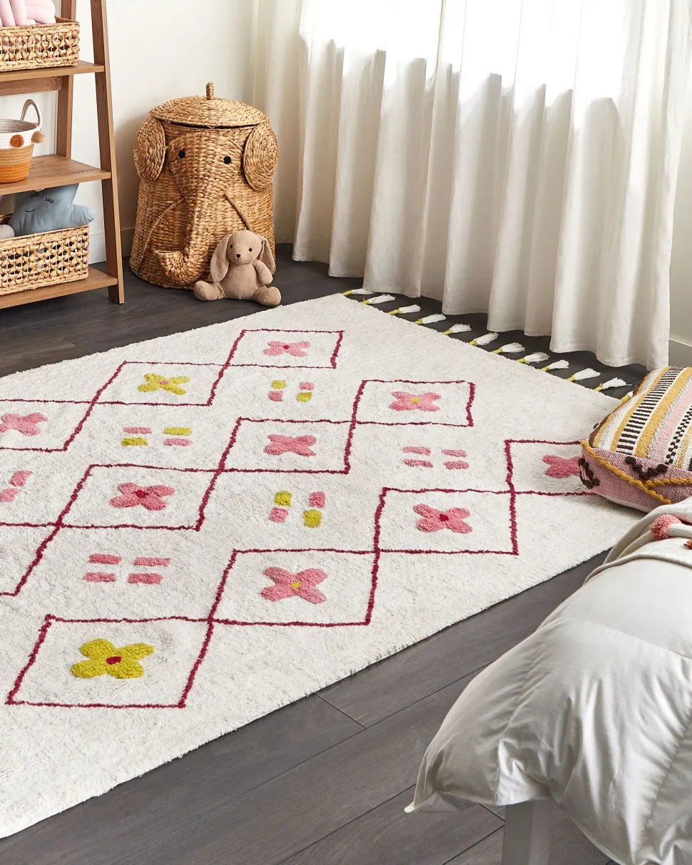 Kinderteppich Baumwolle Weis / Rosa 160 X 230 Cm Geometrisches Muster Kurzflor Cavus