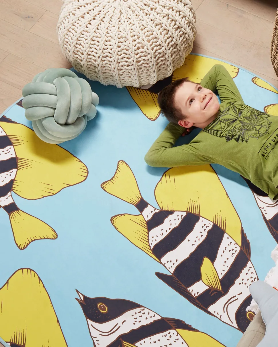 Kinderteppich Blau 80 X 140 Cm Fischmuster Kurzflor Fizme