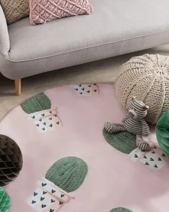 Kinderteppich Rosa 120 Cm Kaktus-Muster Kurzflor Eldivan