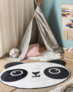 Kinderteppich Schwarz / Weis 120 Cm Pandamotiv Kurzflor Panda