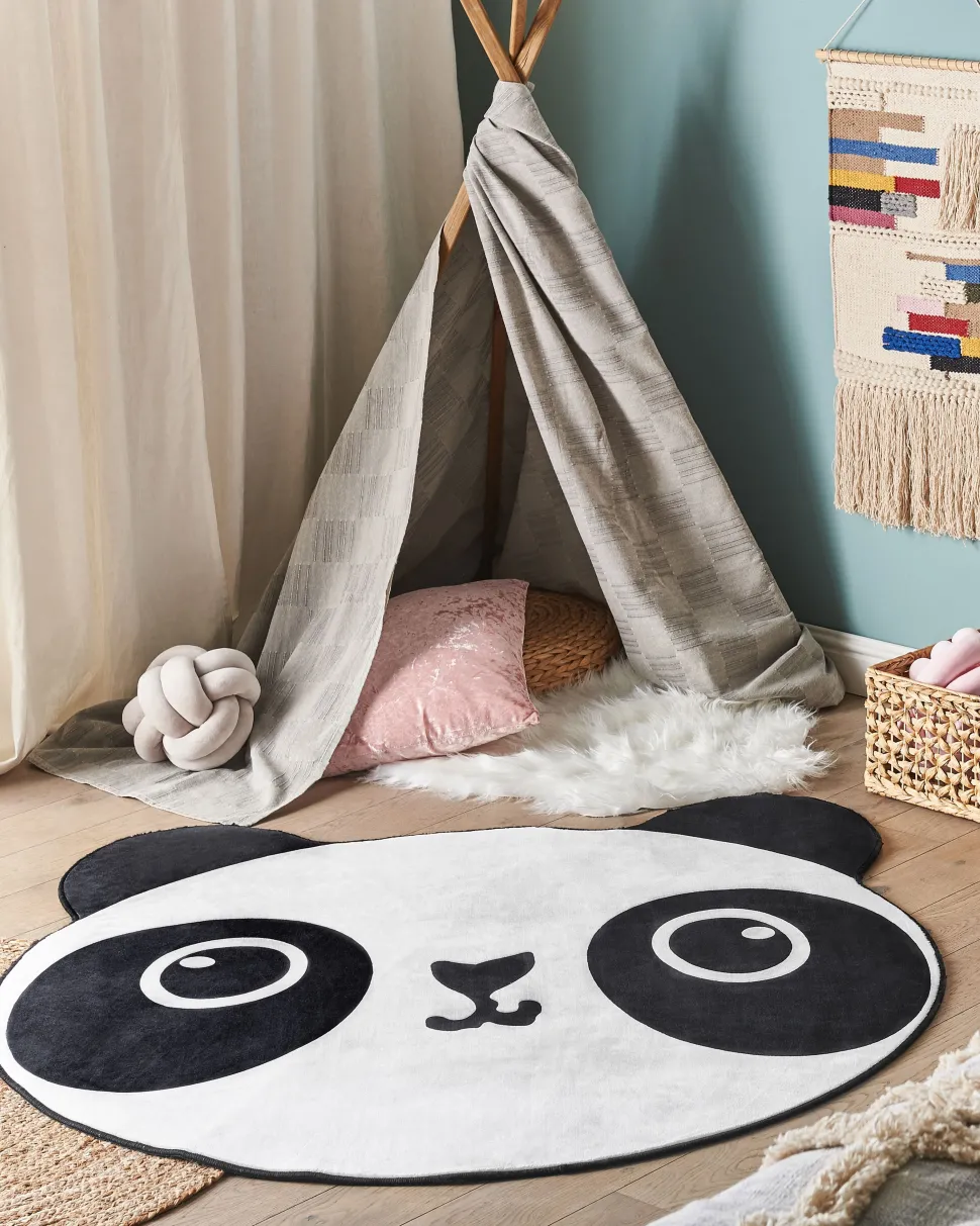 Kinderteppich Schwarz / Weis 120 Cm Pandamotiv Kurzflor Panda