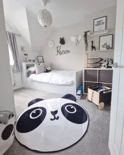 Kinderteppich Schwarz / Weis 120 Cm Pandamotiv Kurzflor Panda