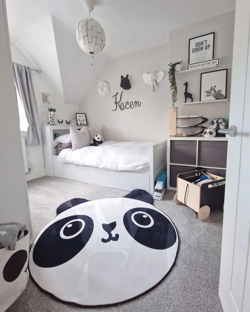 Kinderteppich Schwarz / Weis 120 Cm Pandamotiv Kurzflor Panda