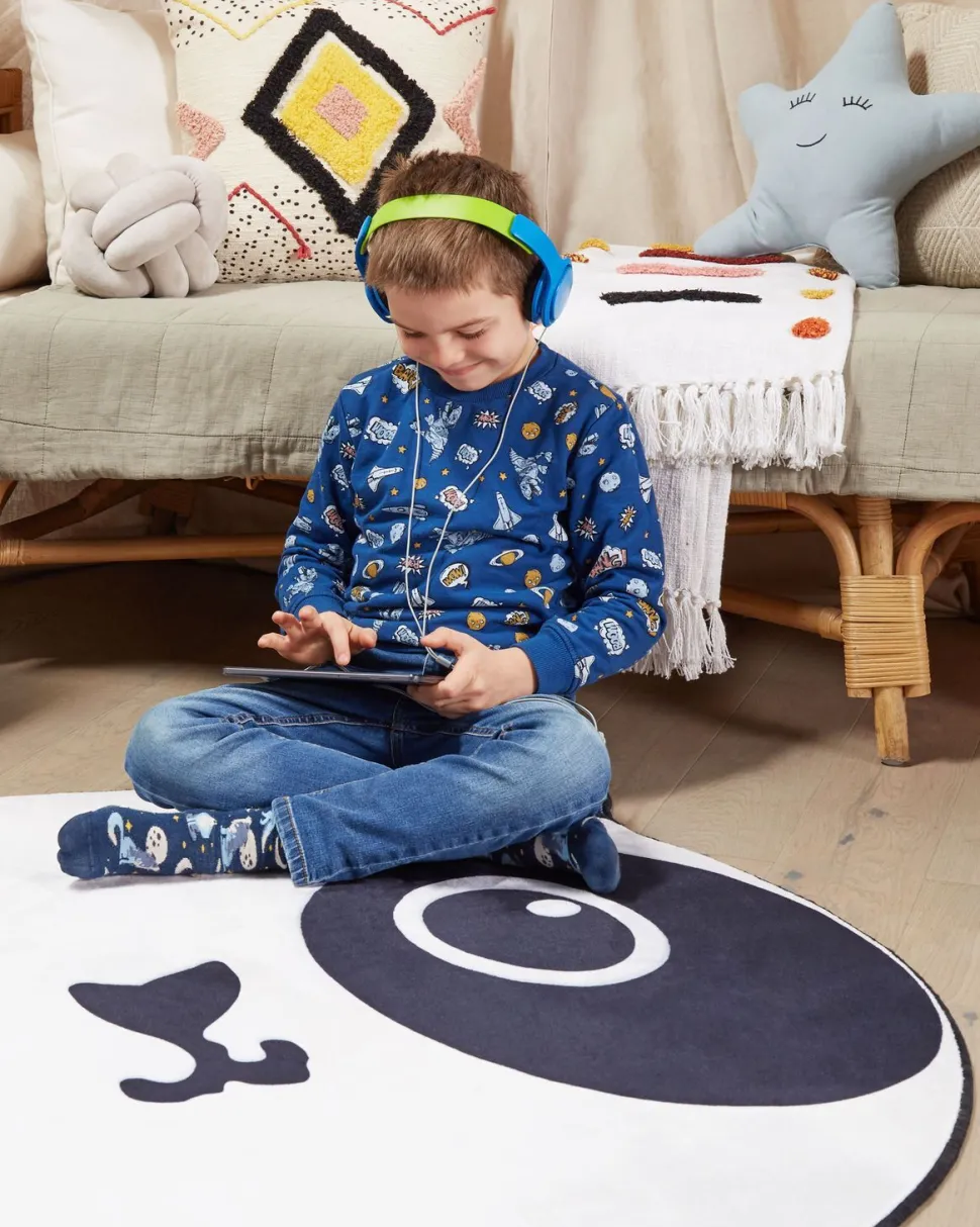 Kinderteppich Schwarz / Weis 120 Cm Pandamotiv Kurzflor Panda