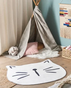 Kinderteppich Weis 100 Cm Katzenmotiv Kurzflor Kitty