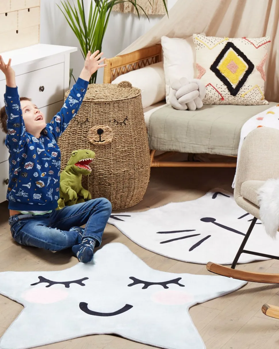 Kinderteppich Weis 100 Cm Katzenmotiv Kurzflor Kitty
