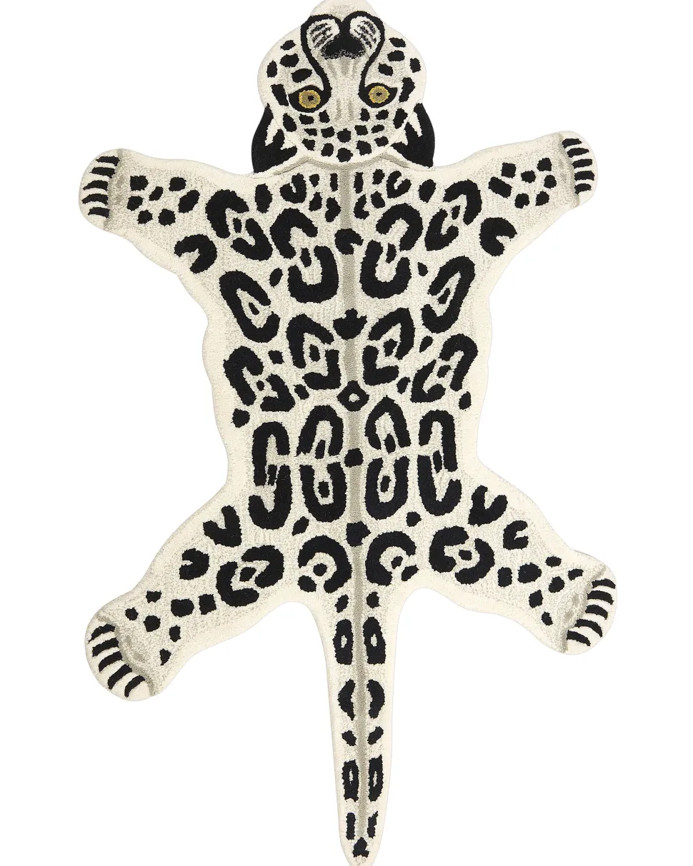 Kinderteppich Wolle Beige / Weis 100 X 160 Cm Leopardenmotiv Mibu