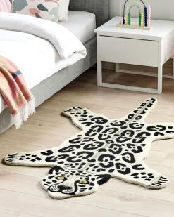 Kinderteppich Wolle Beige / Weis 100 X 160 Cm Leopardenmotiv Mibu