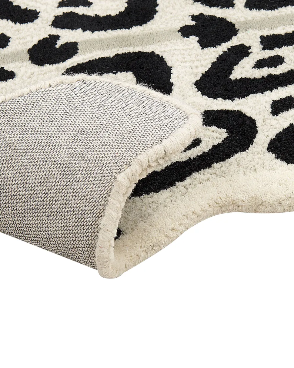 Kinderteppich Wolle Beige / Weis 100 X 160 Cm Leopardenmotiv Mibu