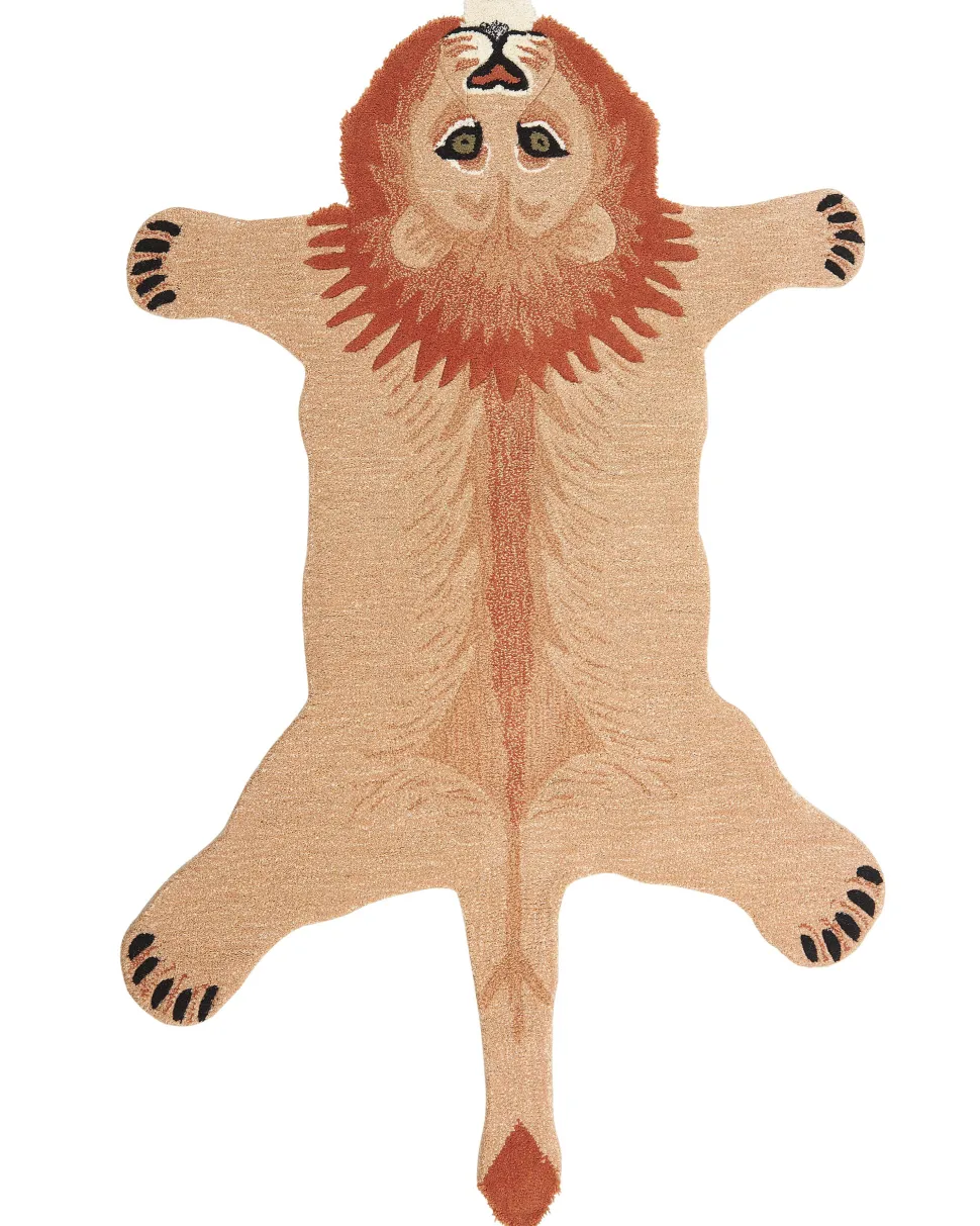 Kinderteppich Wolle Beige 100 X 160 Cm Lowenmotiv Mufasa